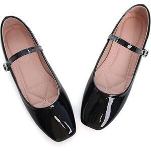 New Luxinyu Womens Size 6 Black Faux Leather Square Toe Mary Jane Flat Shoes